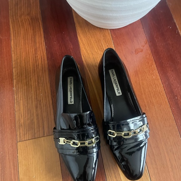 Karl Lagerfeld Shiny Black Loafers Size 9 - Picture 2 of 5